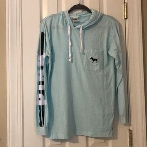 Teal VS Pink Long Sleeve Hooded Shirt